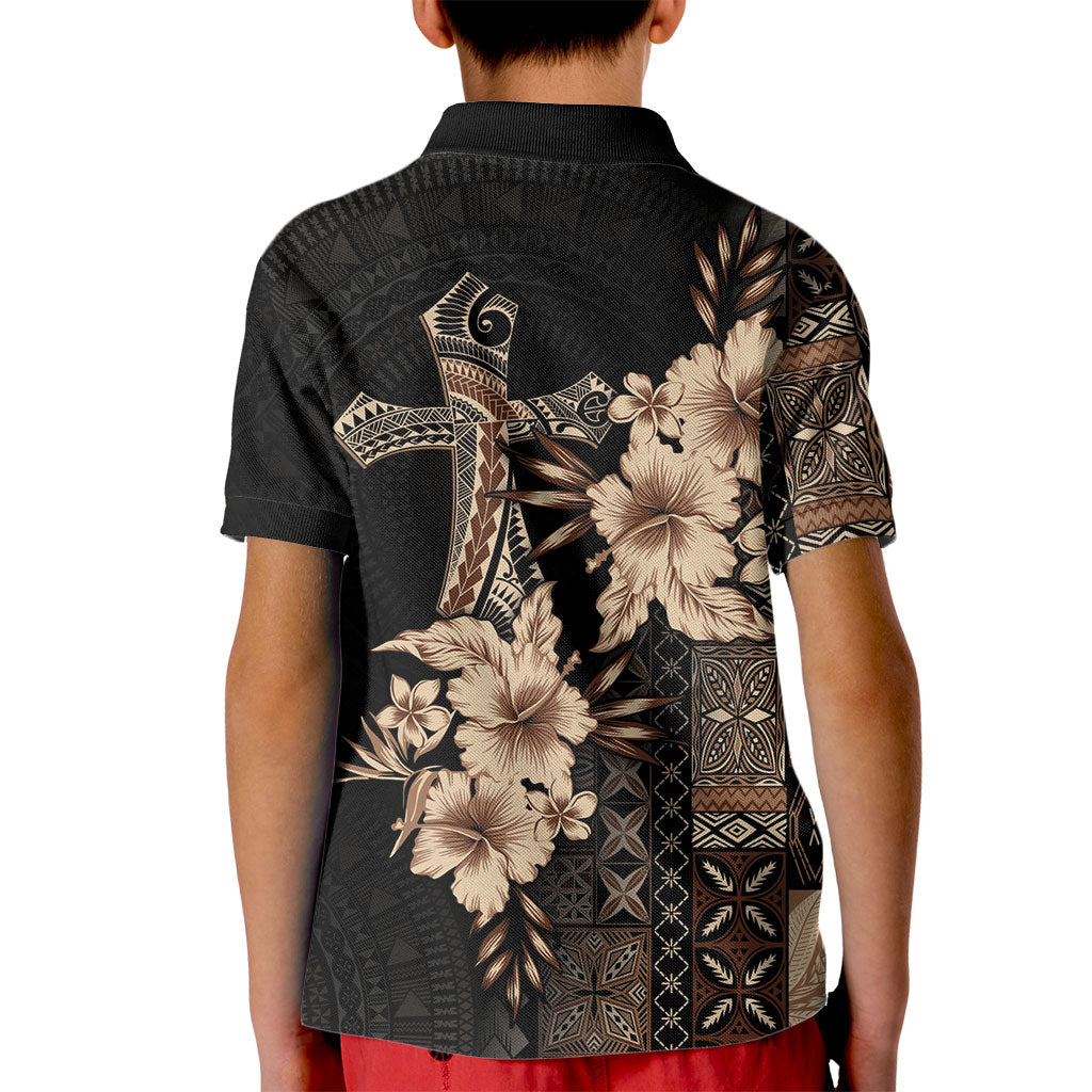 Samoa AIGA Mamanu Siapo Malu Motifs Kid Polo Shirt Black Ver LT7 - Polynesian Pride