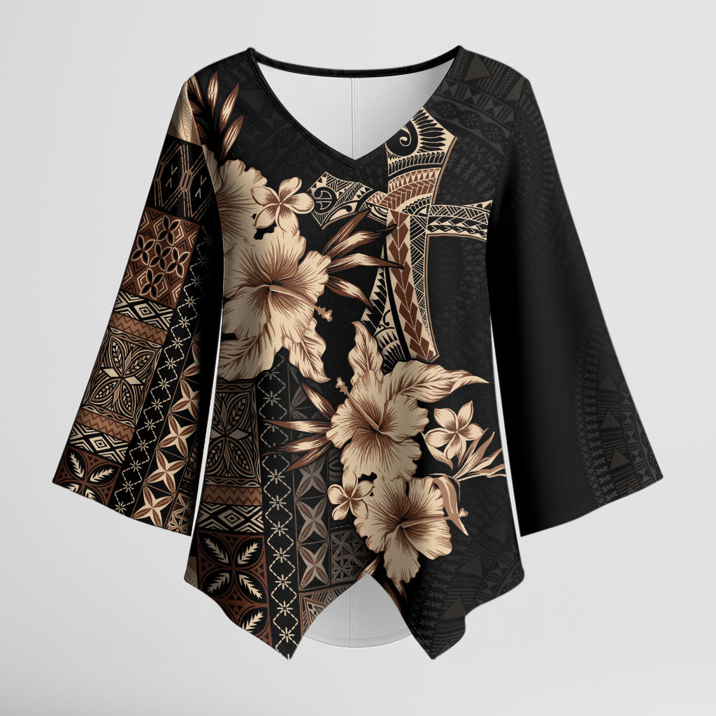 Samoa AIGA Mamanu Siapo Malu Motifs Kimono Sleeve Blouse Black Ver LT7 Female Black - Polynesian Pride