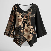 Samoa AIGA Mamanu Siapo Malu Motifs Kimono Sleeve Blouse Black Ver LT7 Female Black - Polynesian Pride