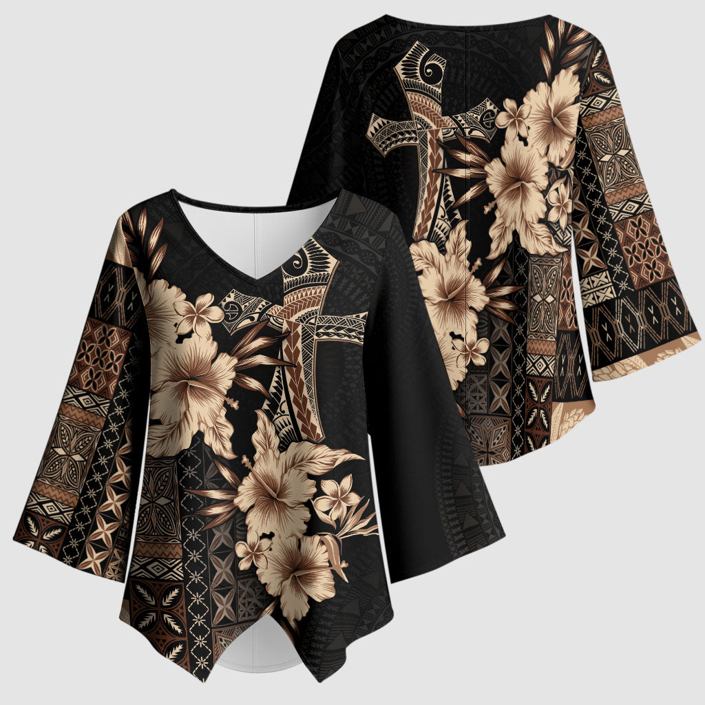 Samoa AIGA Mamanu Siapo Malu Motifs Kimono Sleeve Blouse Black Ver LT7 - Polynesian Pride
