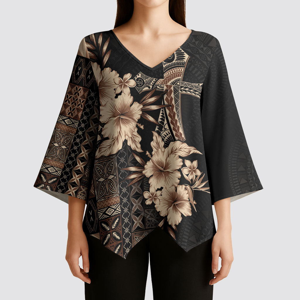 Samoa AIGA Mamanu Siapo Malu Motifs Kimono Sleeve Blouse Black Ver LT7 - Polynesian Pride