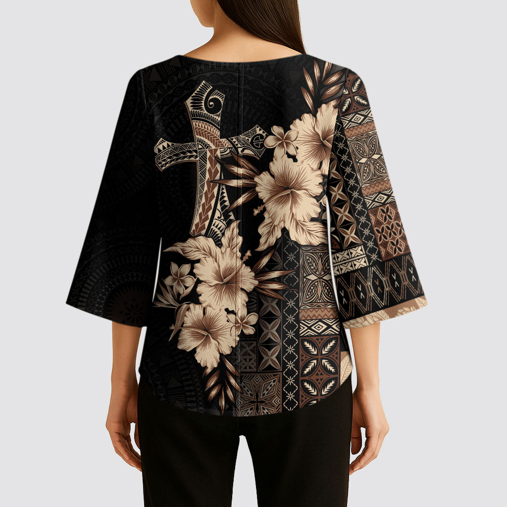 Samoa AIGA Mamanu Siapo Malu Motifs Kimono Sleeve Blouse Black Ver LT7 - Polynesian Pride