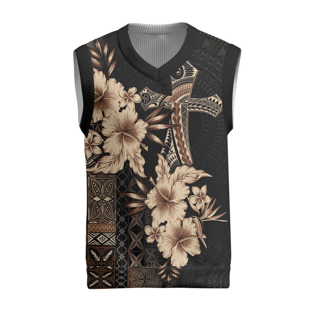 Samoa AIGA Mamanu Siapo Malu Motifs Christmas Knitted V-Neck Vest Black Ver