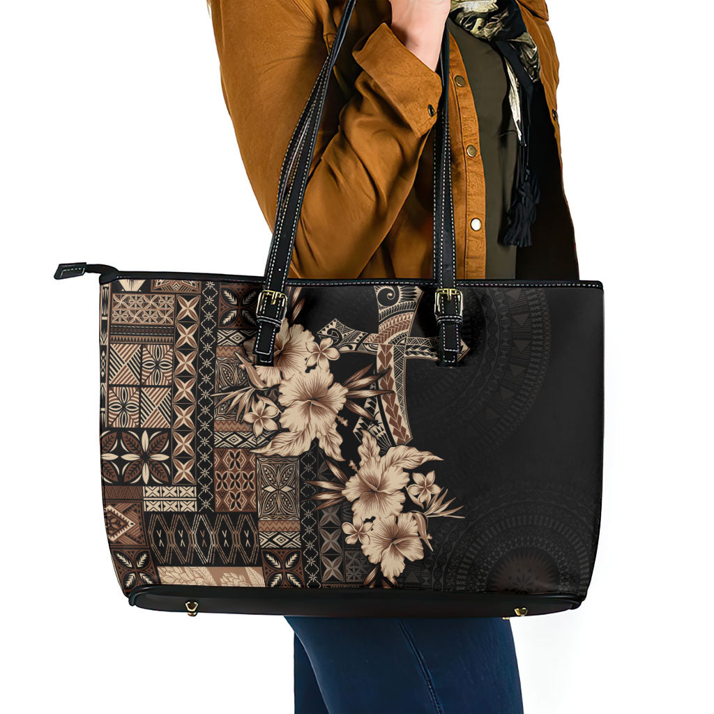 Samoa AIGA Mamanu Siapo Malu Motifs Leather Tote Bag Black Ver