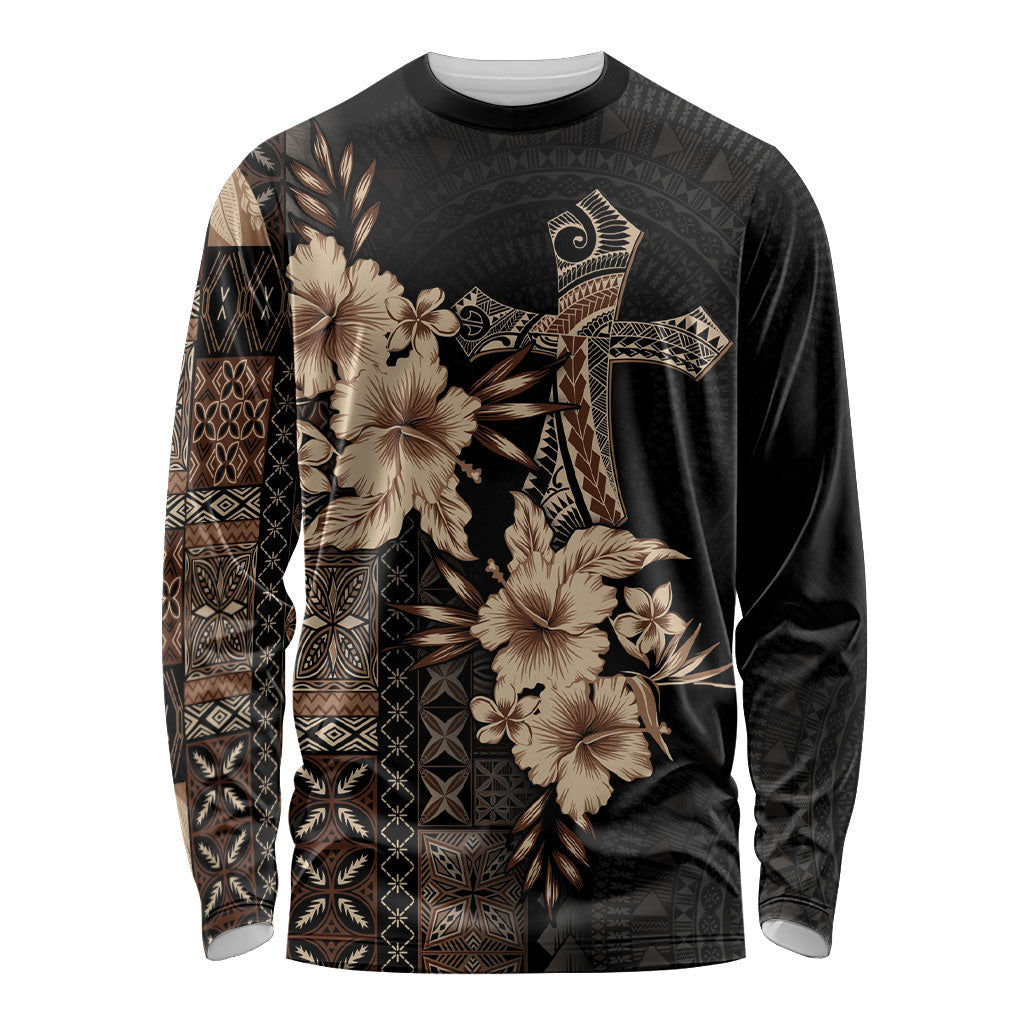 Samoa AIGA Mamanu Siapo Malu Motifs Long Sleeve Shirt Black Ver LT7 Unisex Black - Polynesian Pride
