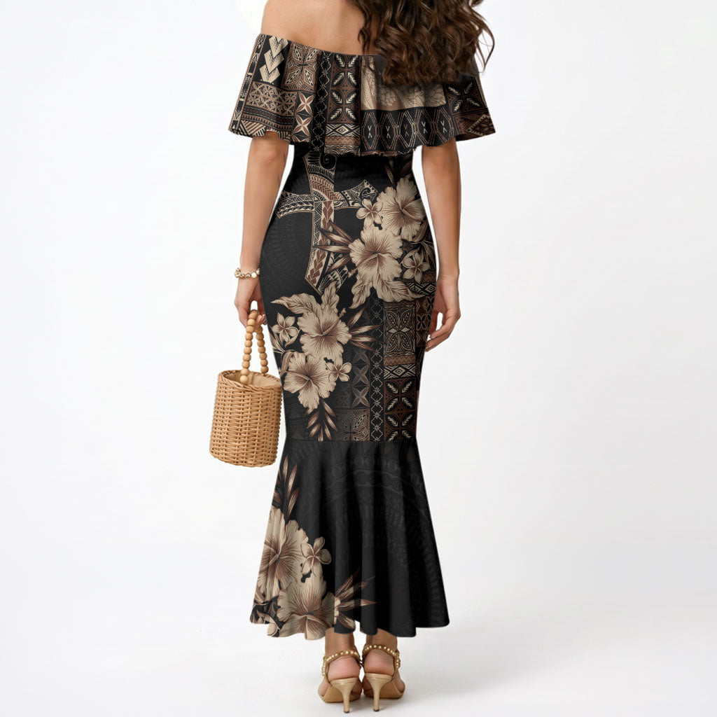 Samoa AIGA Mamanu Siapo Malu Motifs Mermaid Dress Black Ver