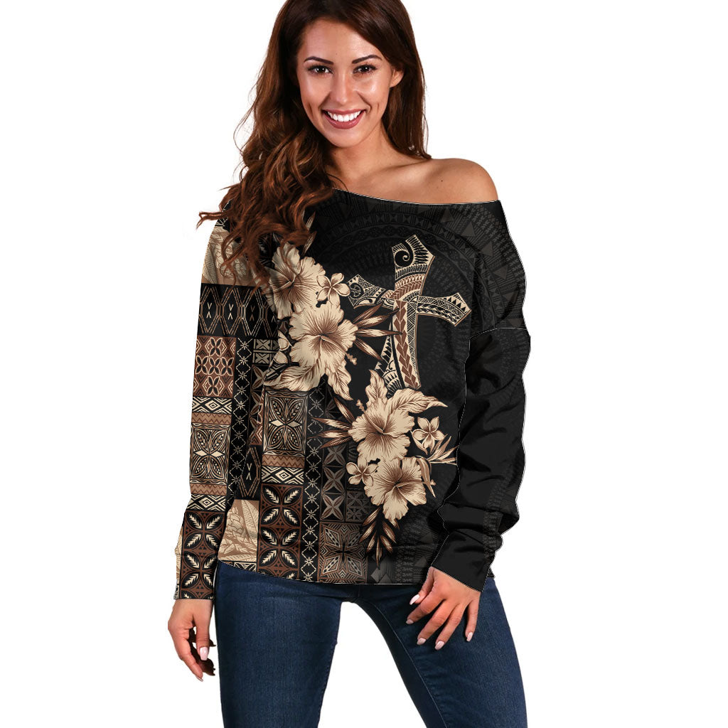Samoa AIGA Mamanu Siapo Malu Motifs Off Shoulder Sweater Black Ver