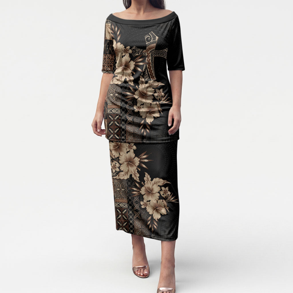 Samoa AIGA Mamanu Siapo Malu Motifs Puletasi Black Ver LT7 Long Dress Black - Polynesian Pride