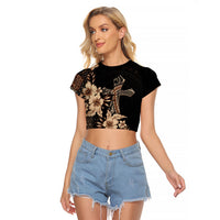 Samoa AIGA Mamanu Siapo Malu Motifs Raglan Cropped T Shirt Black Ver LT7 Female Black - Polynesian Pride