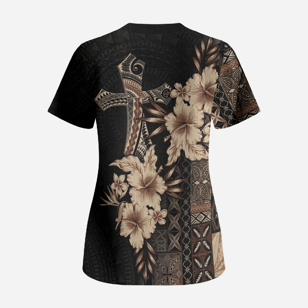 Samoa AIGA Mamanu Siapo Malu Motifs Scrub Top Black Ver