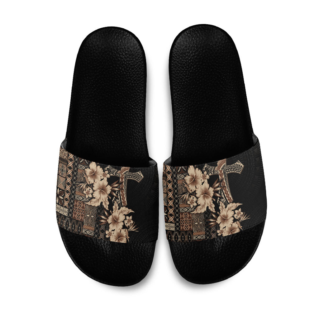 Samoa AIGA Mamanu Siapo Malu Motifs Slide Sandals Black Ver LT7 Black - Polynesian Pride