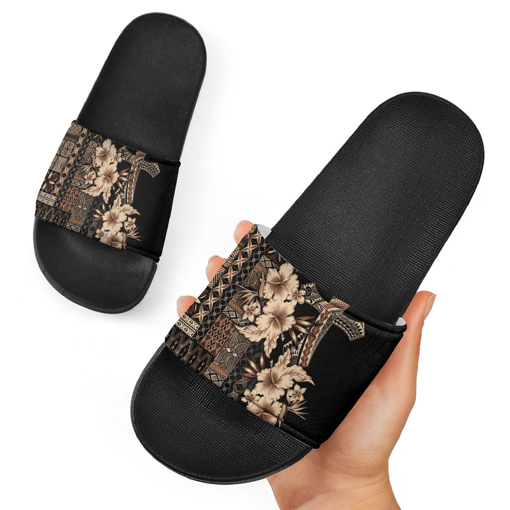 Samoa AIGA Mamanu Siapo Malu Motifs Slide Sandals Black Ver LT7 - Polynesian Pride