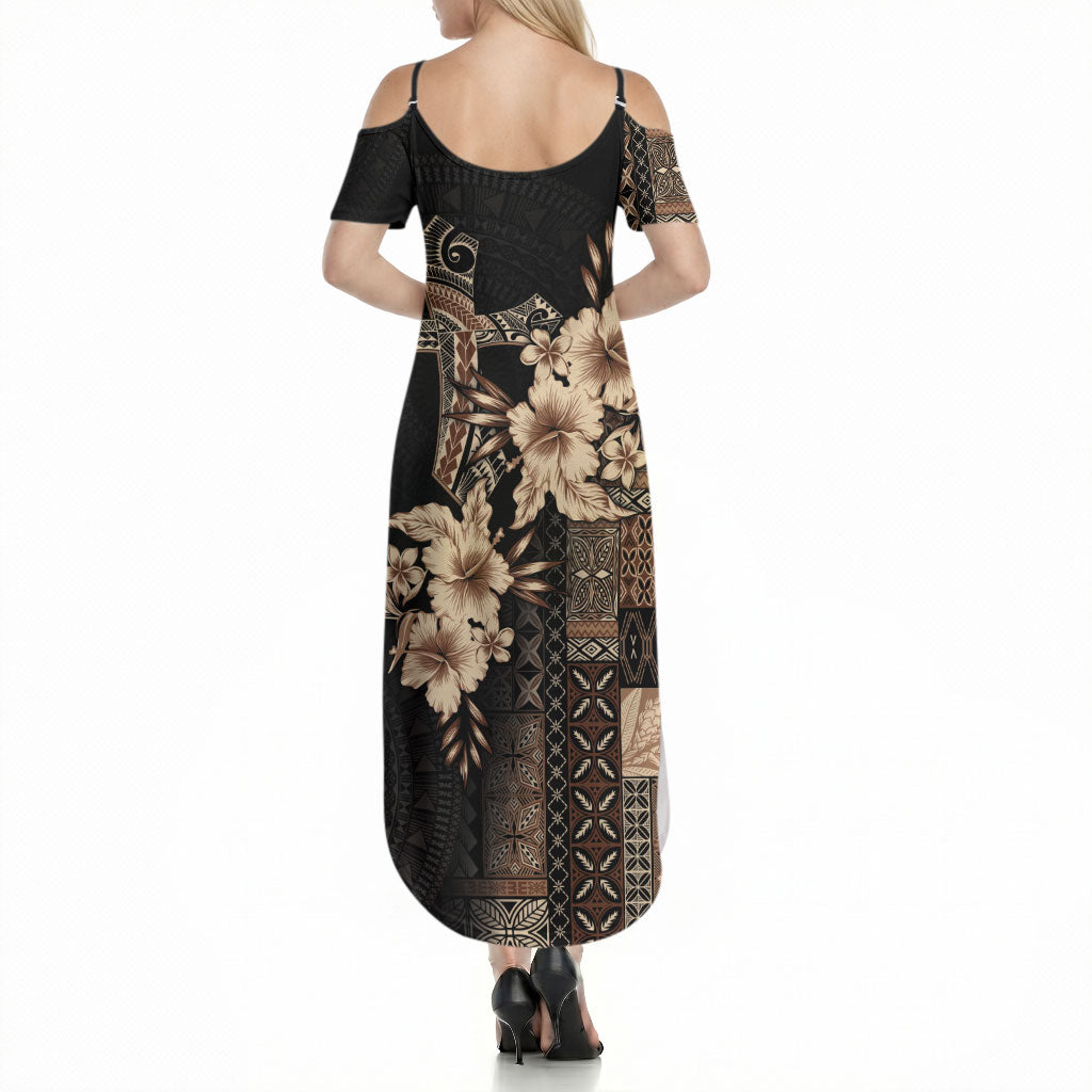 Samoa AIGA Mamanu Siapo Malu Motifs Summer Maxi Dress Black Ver LT7 - Polynesian Pride