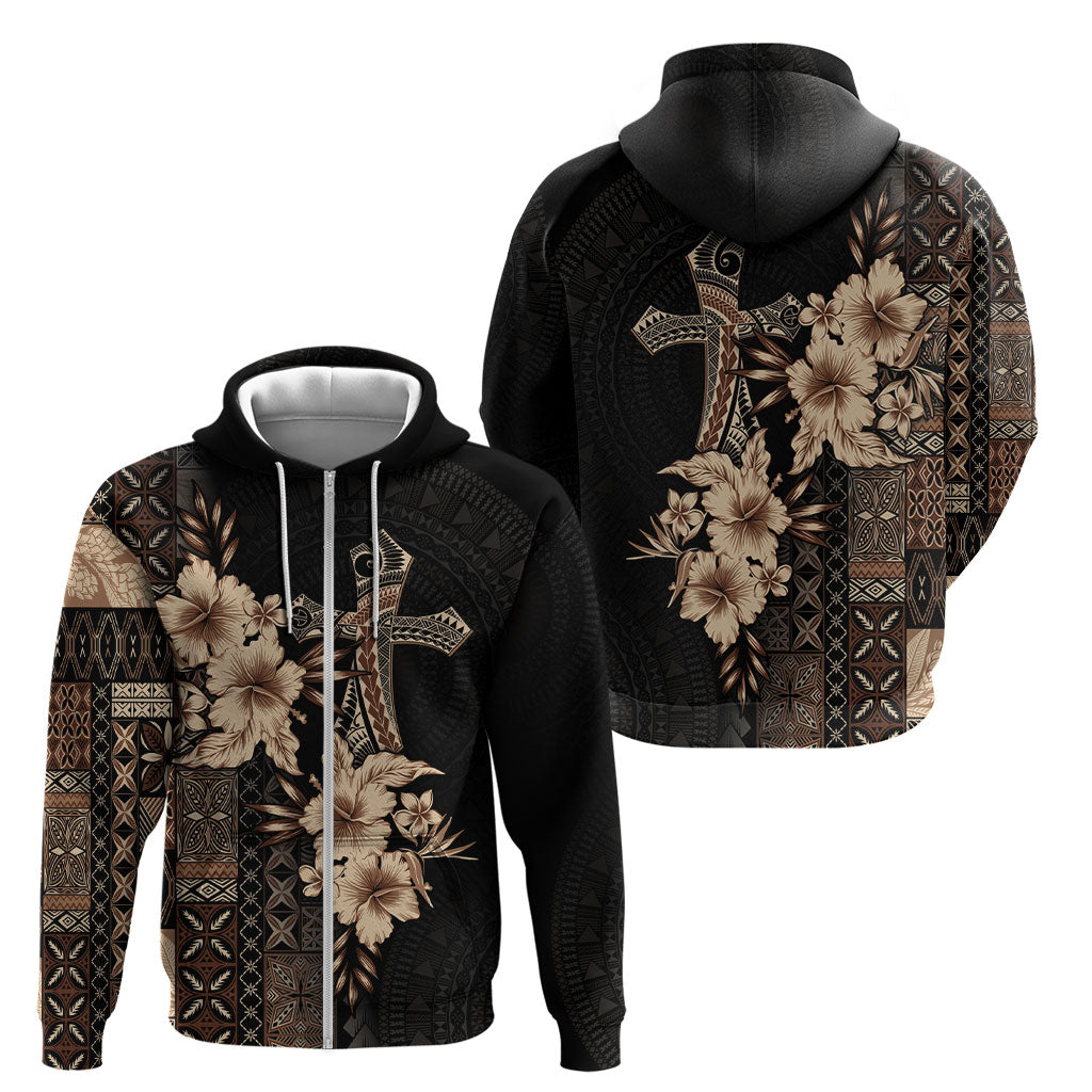 Samoa AIGA Mamanu Siapo Malu Motifs Zip Hoodie Black Ver LT7 - Polynesian Pride