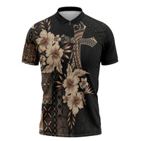 Samoa AIGA Mamanu Siapo Malu Motifs Zipper Polo Shirt Black Ver