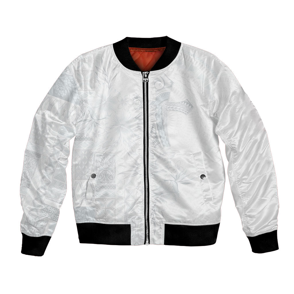 Samoa AIGA Mamanu Siapo Malu Motifs Bomber Jacket Lotu a Tamaiti White Ver LT7 Unisex White - Polynesian Pride