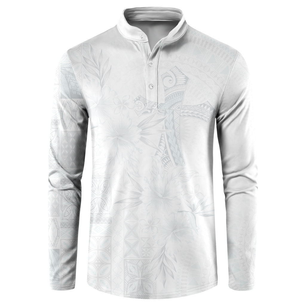 Samoa AIGA Mamanu Siapo Malu Motifs Button Sweatshirt Lotu a Tamaiti White Ver LT7 White - Polynesian Pride