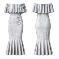 Samoa AIGA Mamanu Siapo Malu Motifs Couples Matching Mermaid Dress and Long Sleeve Button Shirt Lotu a Tamaiti White Ver