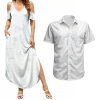 Samoa AIGA Mamanu Siapo Malu Motifs Couples Matching Summer Maxi Dress and Hawaiian Shirt Lotu a Tamaiti White Ver