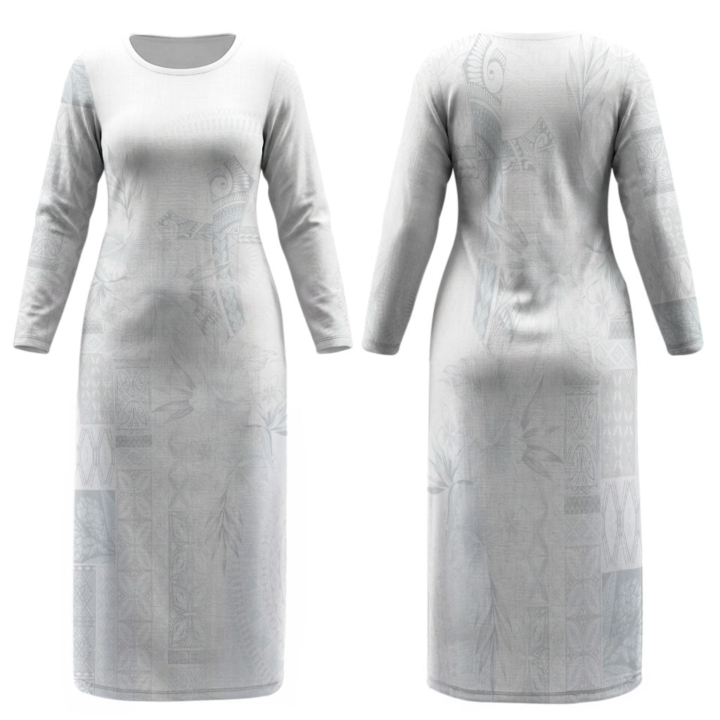 Samoa AIGA Mamanu Siapo Malu Motifs Family Matching Long Sleeve Bodycon Dress and Hawaiian Shirt Lotu a Tamaiti White Ver