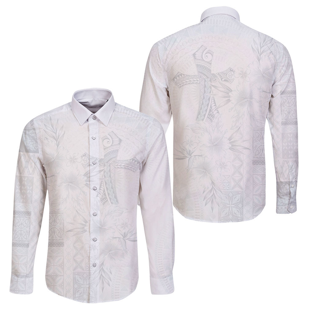 Samoa AIGA Mamanu Siapo Malu Motifs Family Matching Long Sleeve Bodycon Dress and Hawaiian Shirt Lotu a Tamaiti White Ver