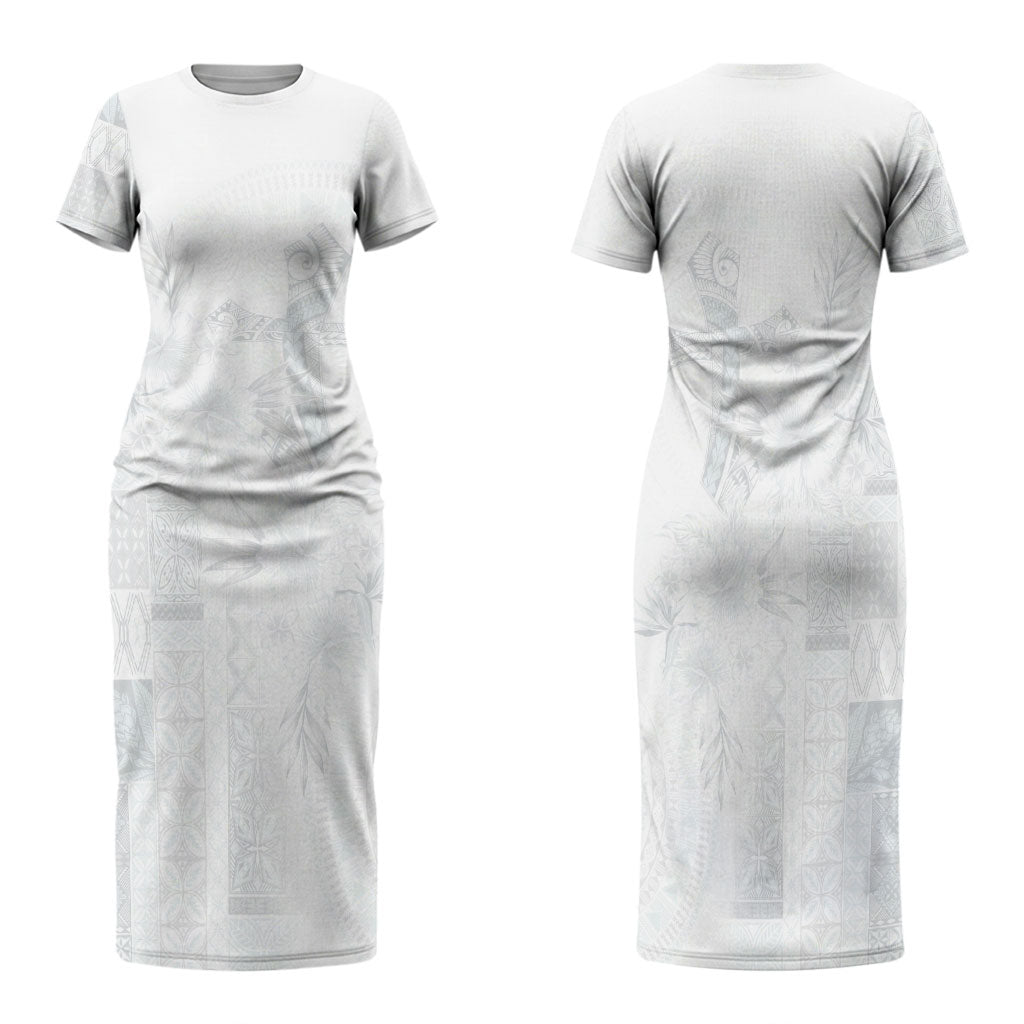 Samoa AIGA Mamanu Siapo Malu Motifs Family Matching Short Sleeve Bodycon Dress and Hawaiian Shirt Lotu a Tamaiti White Ver