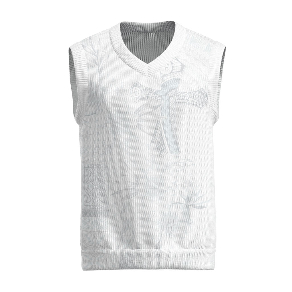 Samoa AIGA Mamanu Siapo Malu Motifs Christmas Knitted V-Neck Vest Lotu a Tamaiti White Ver LT7 White - Polynesian Pride