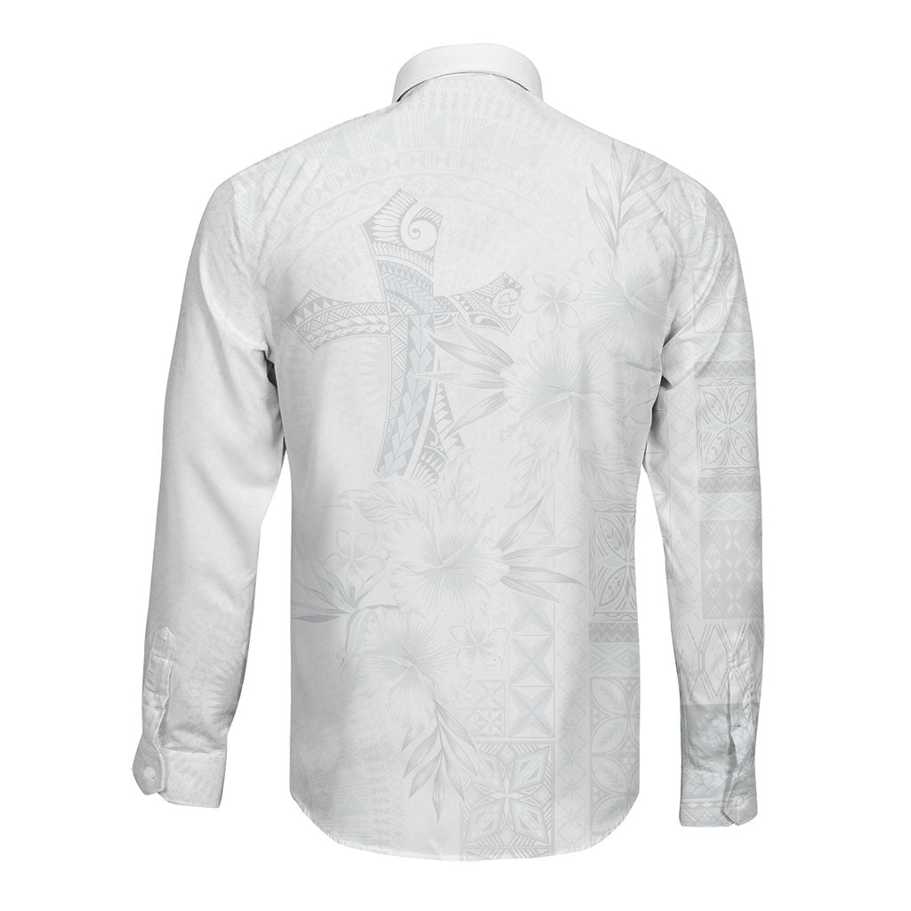Samoa AIGA Mamanu Siapo Malu Motifs Long Sleeve Button Shirt Lotu a Tamaiti White Ver