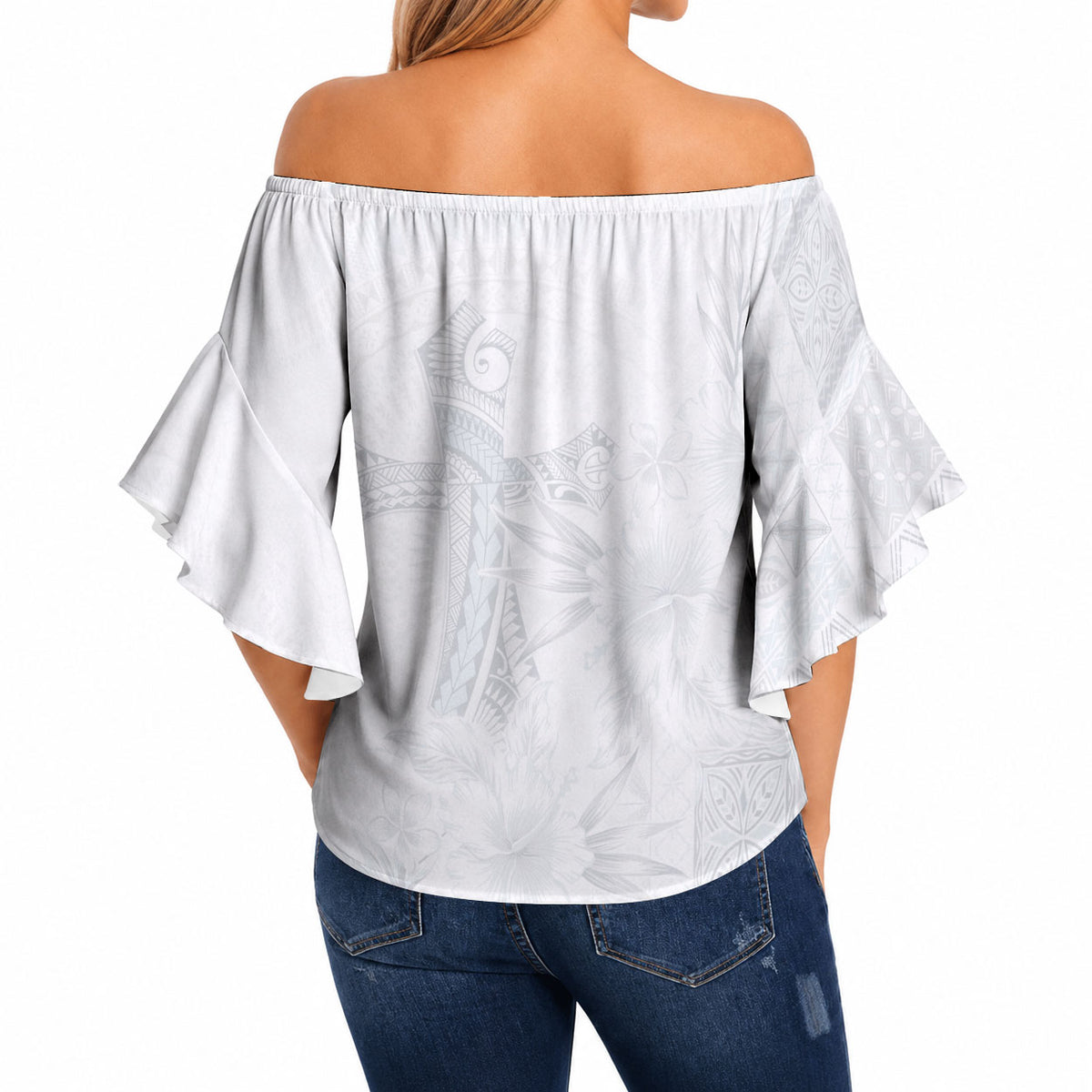 Samoa AIGA Mamanu Siapo Malu Motifs Off Shoulder Wrap Waist Top Lotu a Tamaiti White Ver