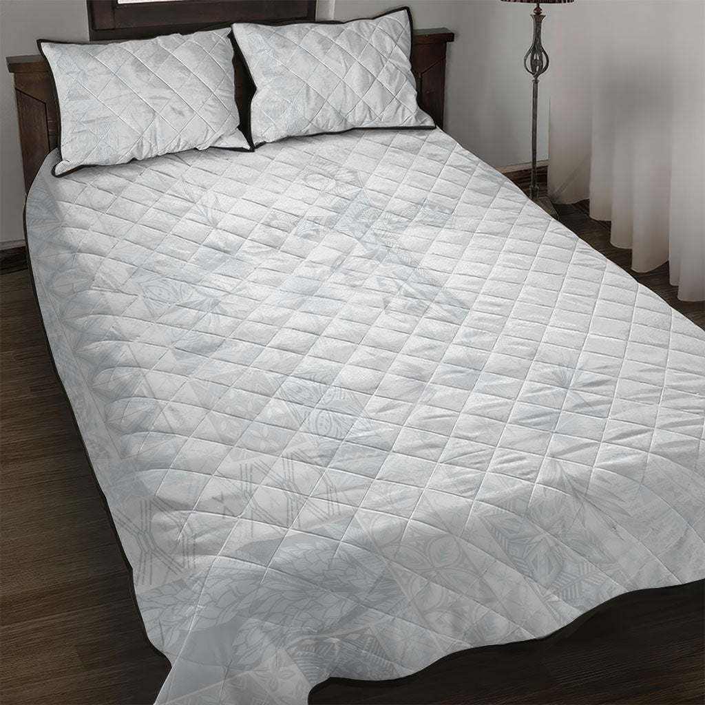 Samoa AIGA Mamanu Siapo Malu Motifs Quilt Bed Set Lotu a Tamaiti White Ver