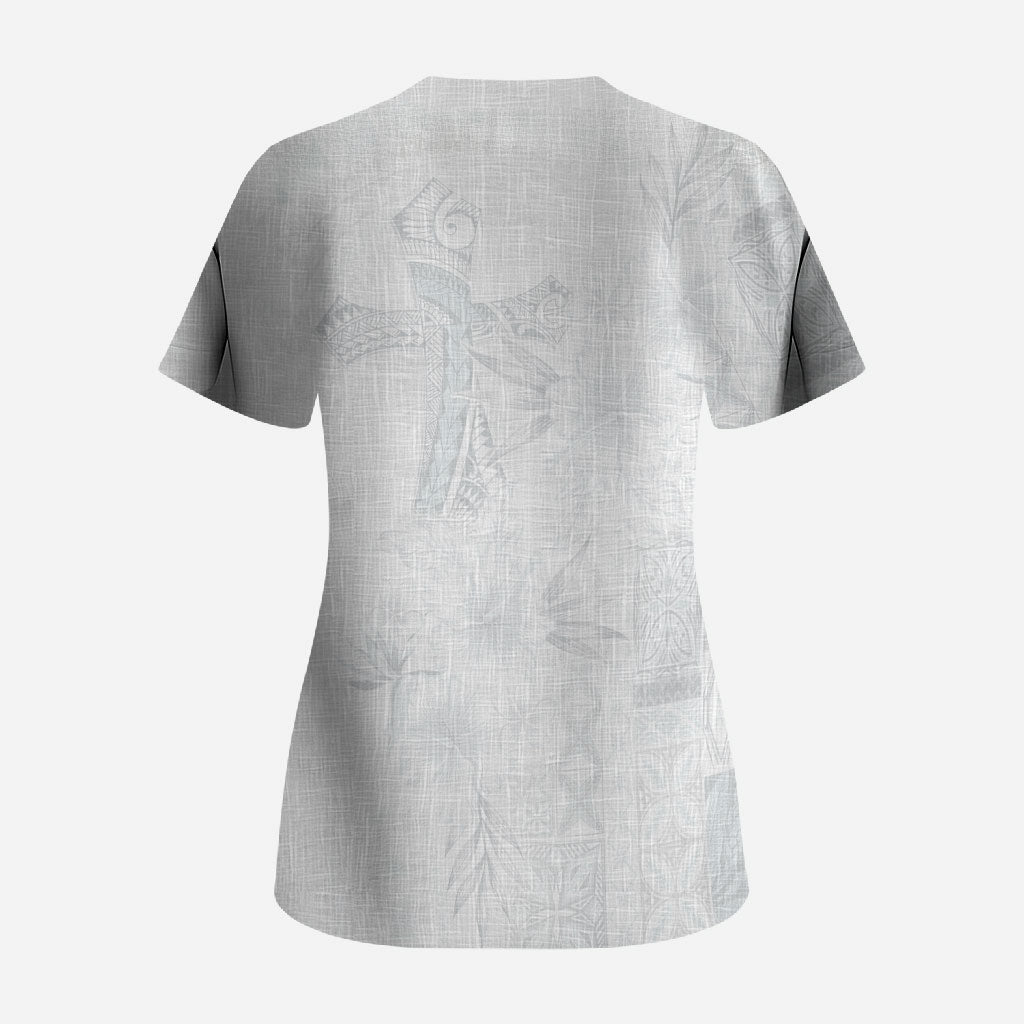 Samoa AIGA Mamanu Siapo Malu Motifs Scrub Top Lotu a Tamaiti White Ver LT7 - Polynesian Pride