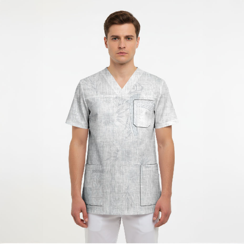 Samoa AIGA Mamanu Siapo Malu Motifs Scrub Top Lotu a Tamaiti White Ver LT7 - Polynesian Pride