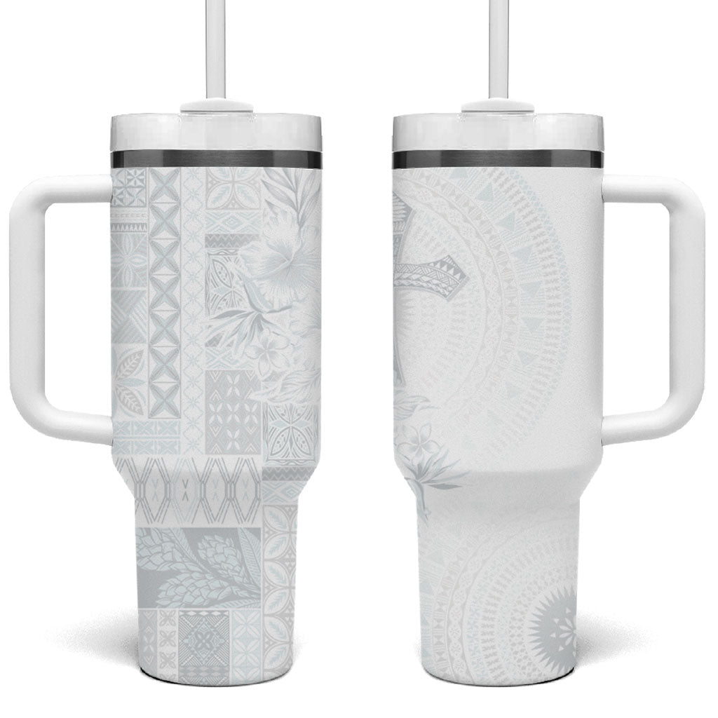 Samoa AIGA Mamanu Siapo Malu Motifs Tumbler With Handle Lotu a Tamaiti White Ver LT7 One Size: 40 oz White - Polynesian Pride