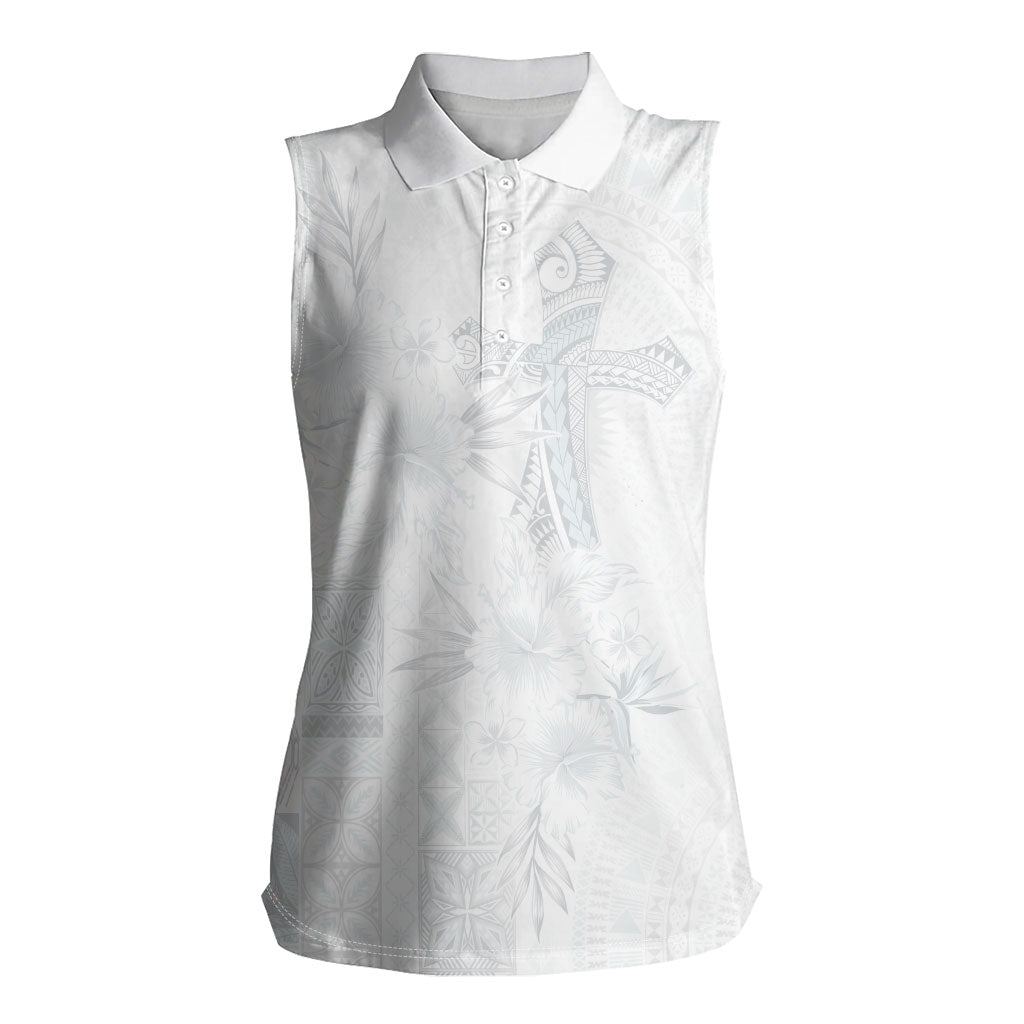 Samoa AIGA Mamanu Siapo Malu Motifs Women Sleeveless Polo Shirt Lotu a Tamaiti White Ver