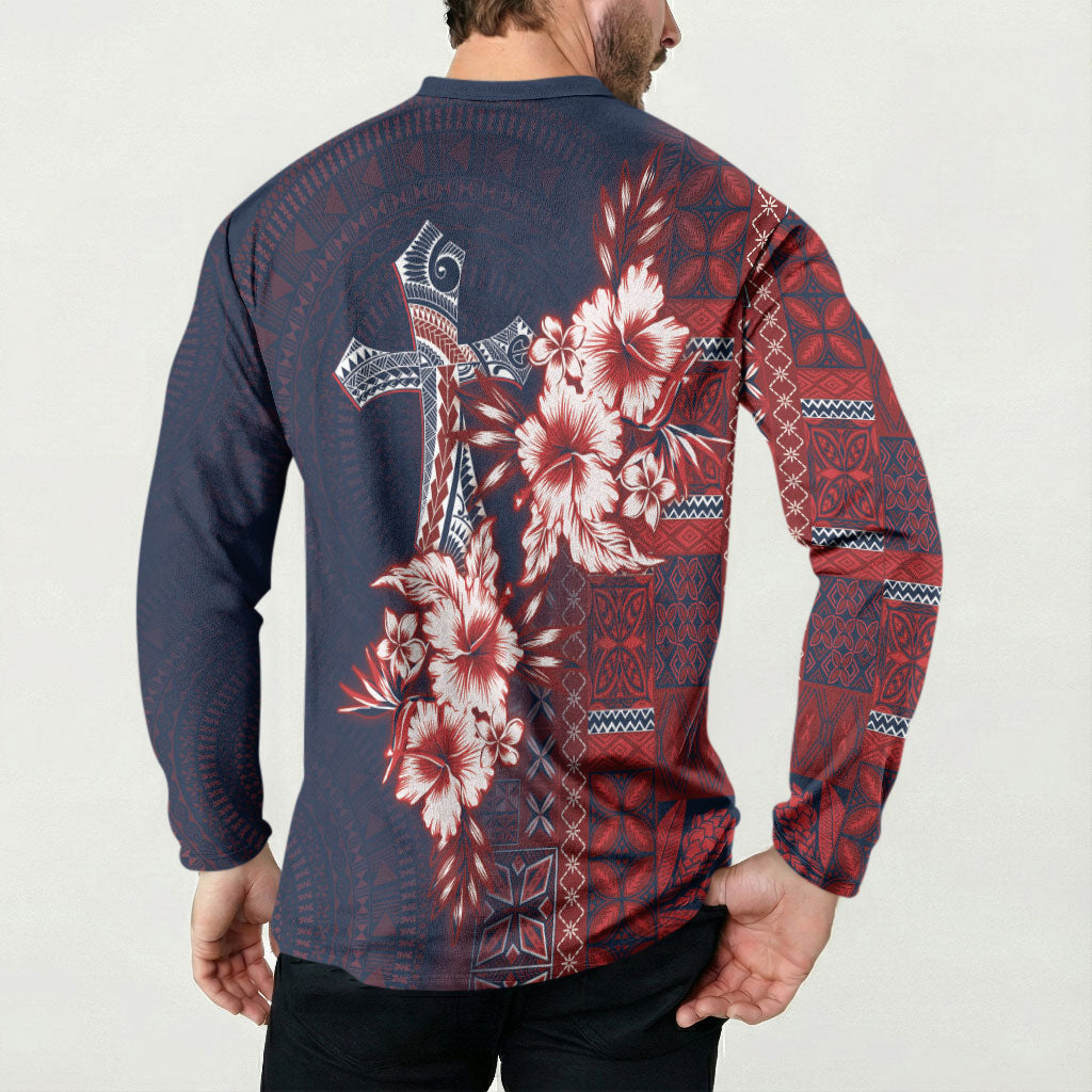 Samoa AIGA Mamanu Siapo Malu Motifs Button Sweatshirt Flag Color