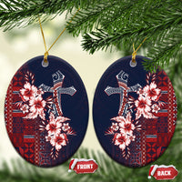 Samoa AIGA Mamanu Siapo Malu Motifs Ceramic Ornament Flag Color LT7 Oval Navy Blue - Polynesian Pride