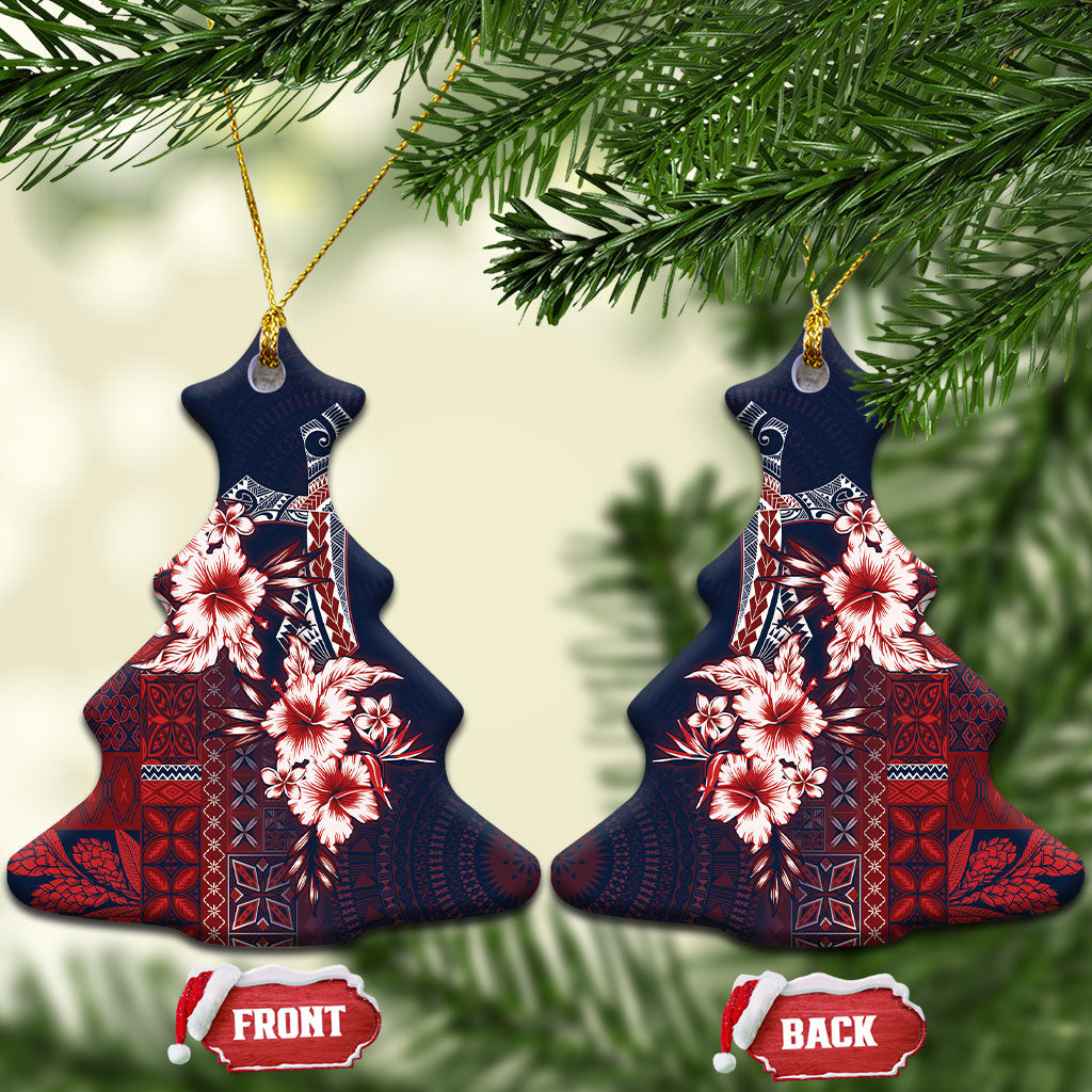 Samoa AIGA Mamanu Siapo Malu Motifs Ceramic Ornament Flag Color LT7 Christmas Tree Navy Blue - Polynesian Pride