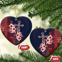 Samoa AIGA Mamanu Siapo Malu Motifs Ceramic Ornament Flag Color LT7 Heart Navy Blue - Polynesian Pride