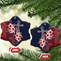 Samoa AIGA Mamanu Siapo Malu Motifs Ceramic Ornament Flag Color LT7 Snow Flake Navy Blue - Polynesian Pride
