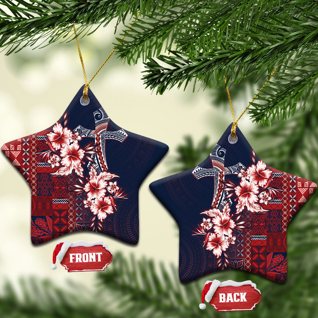 Samoa AIGA Mamanu Siapo Malu Motifs Ceramic Ornament Flag Color LT7 Star Navy Blue - Polynesian Pride