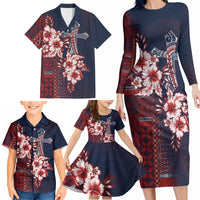 Samoa AIGA Mamanu Siapo Malu Motifs Family Matching Long Sleeve Bodycon Dress and Hawaiian Shirt Flag Color