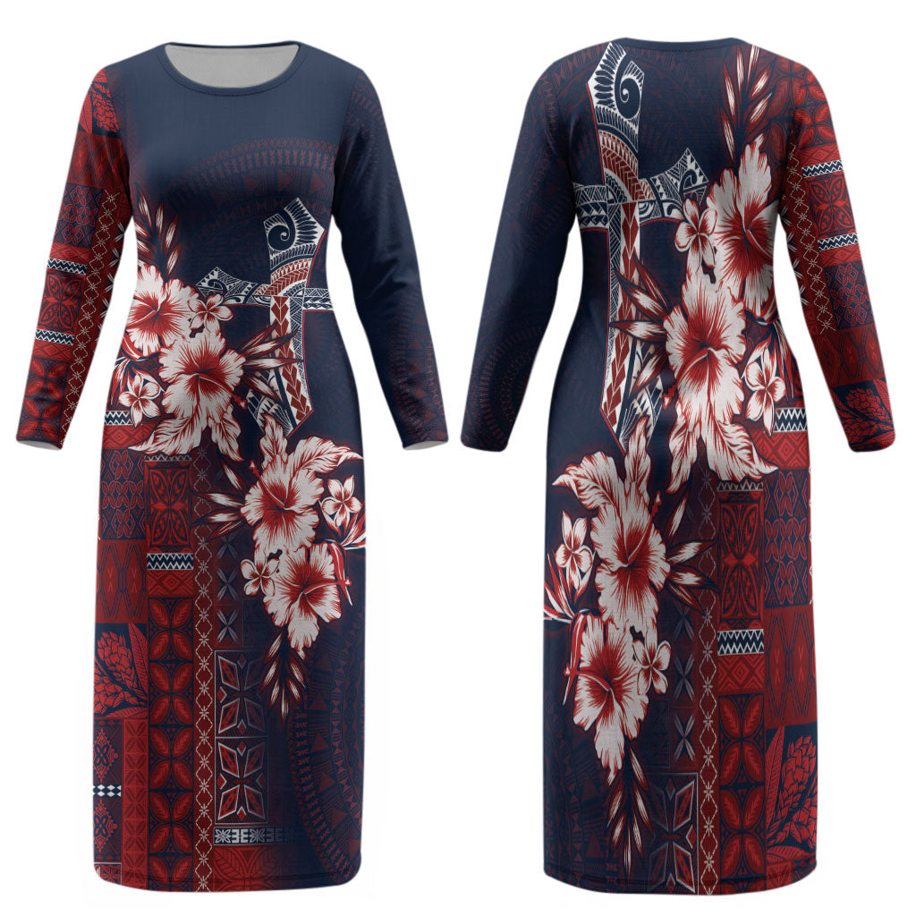 Samoa AIGA Mamanu Siapo Malu Motifs Family Matching Long Sleeve Bodycon Dress and Hawaiian Shirt Flag Color