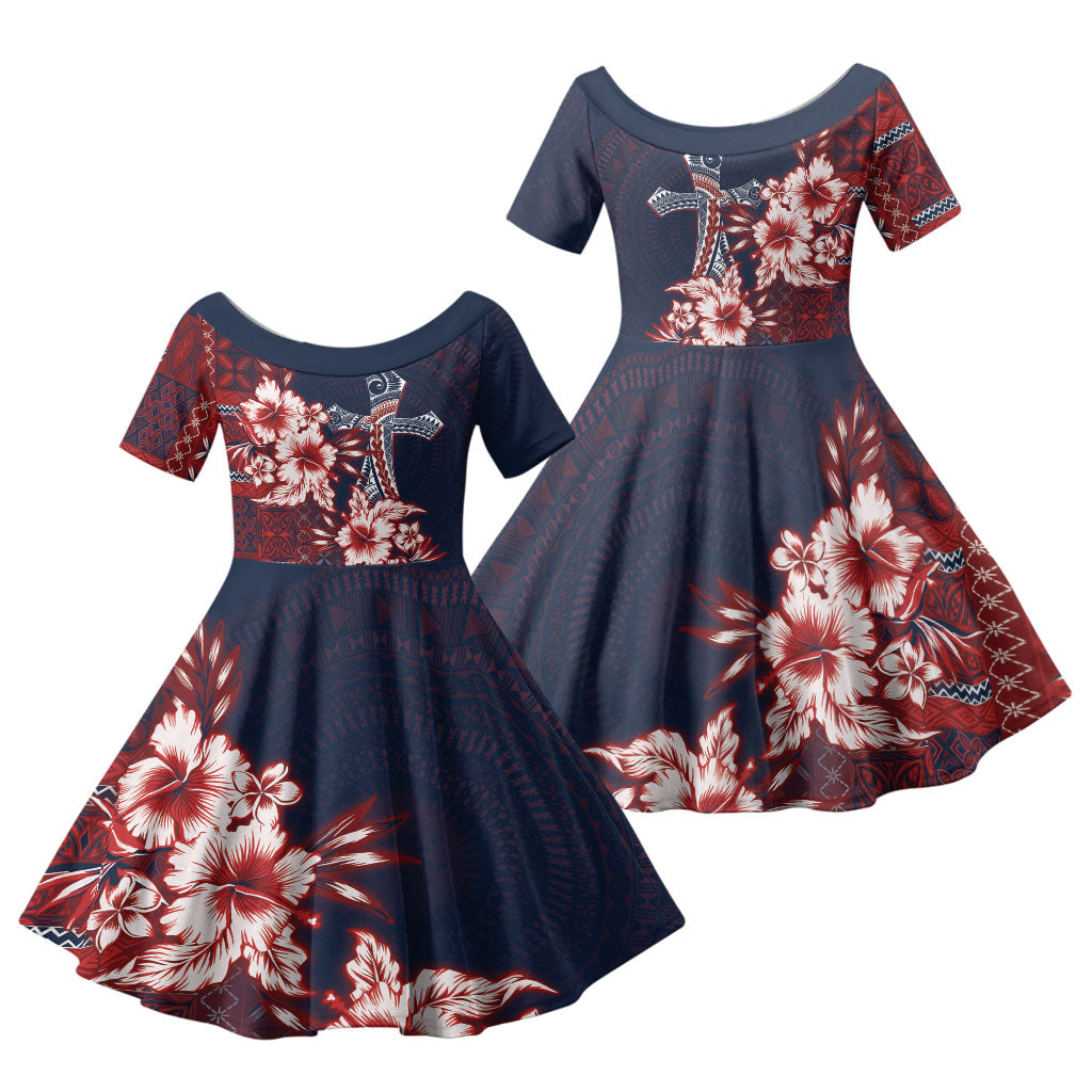 Samoa AIGA Mamanu Siapo Malu Motifs Family Matching Long Sleeve Bodycon Dress and Hawaiian Shirt Flag Color