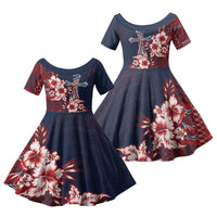 Samoa AIGA Mamanu Siapo Malu Motifs Family Matching Long Sleeve Bodycon Dress and Hawaiian Shirt Flag Color