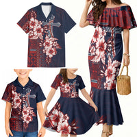 Samoa AIGA Mamanu Siapo Malu Motifs Family Matching Mermaid Dress and Hawaiian Shirt Flag Color