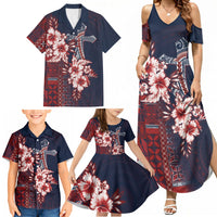 Samoa AIGA Mamanu Siapo Malu Motifs Family Matching Summer Maxi Dress and Hawaiian Shirt Flag Color