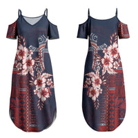 Samoa AIGA Mamanu Siapo Malu Motifs Family Matching Summer Maxi Dress and Hawaiian Shirt Flag Color