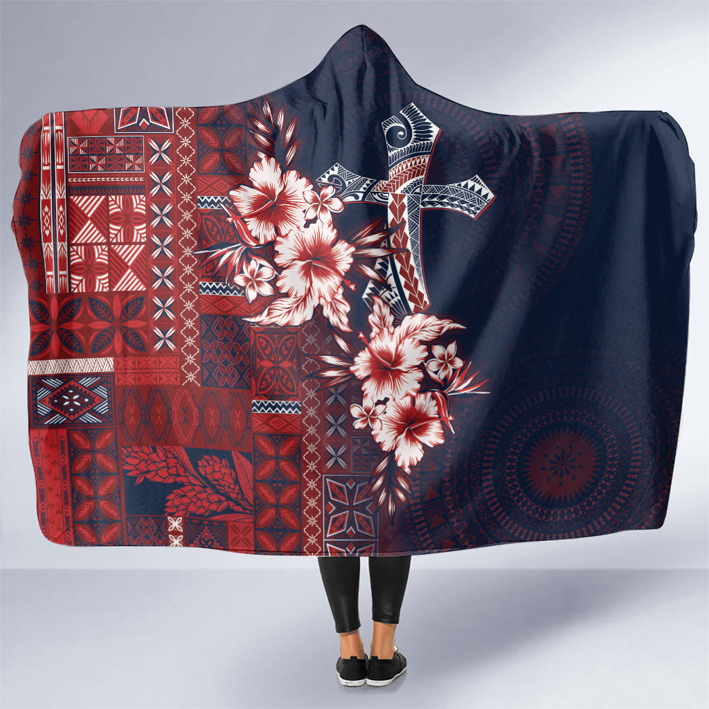 Samoa AIGA Mamanu Siapo Malu Motifs Hooded Blanket Flag Color LT7 One Size Navy Blue - Polynesian Pride