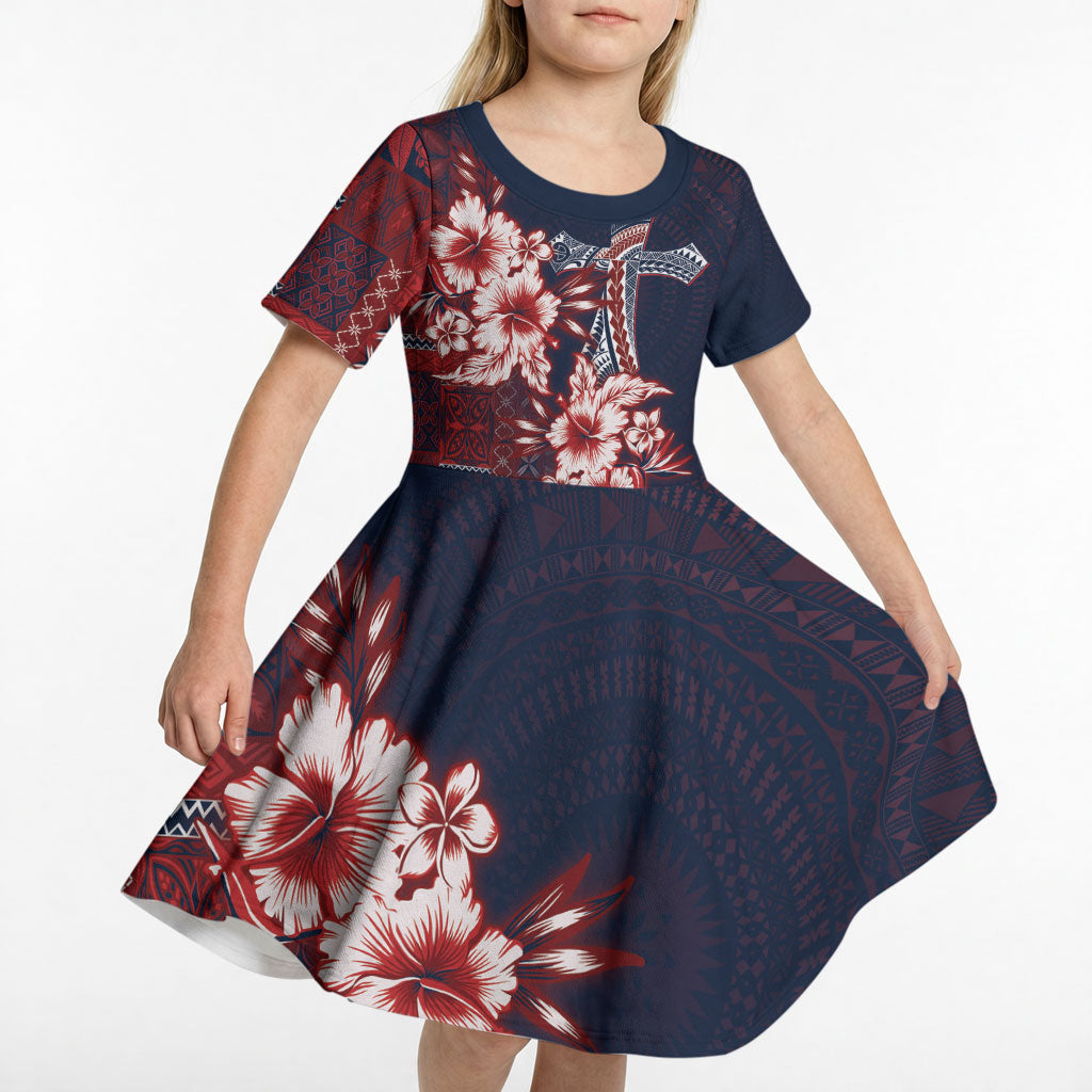 Samoa AIGA Mamanu Siapo Malu Motifs Kid Short Sleeve Dress Flag Color