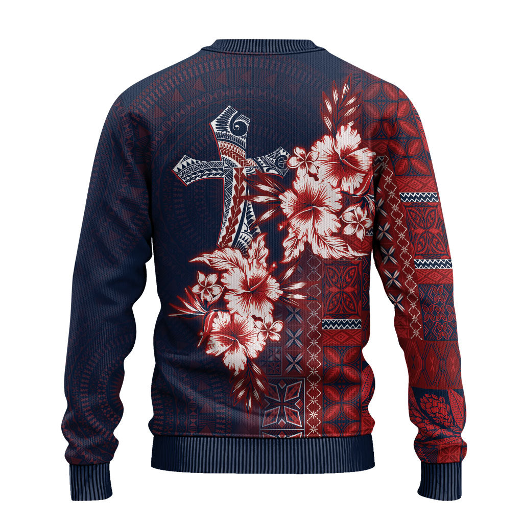 Samoa AIGA Mamanu Siapo Malu Motifs Ugly Christmas Sweater Flag Color